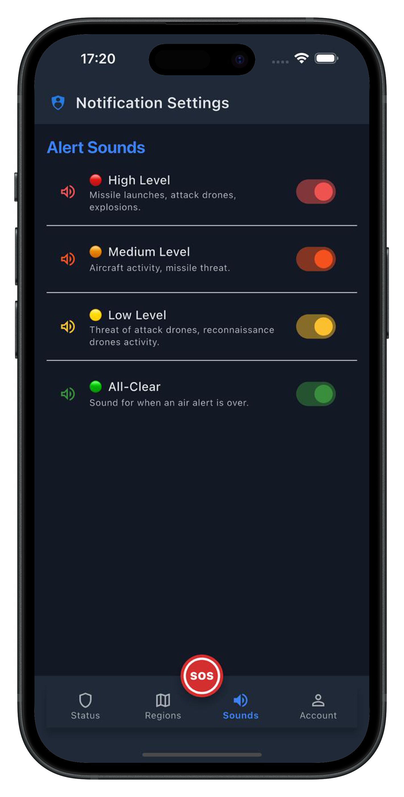 Sound and alert settings (mobile)
