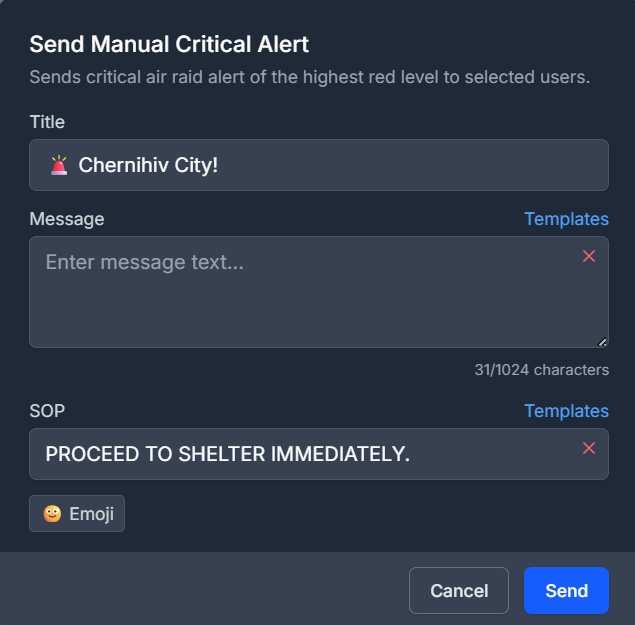 Admin custom air raid alerts